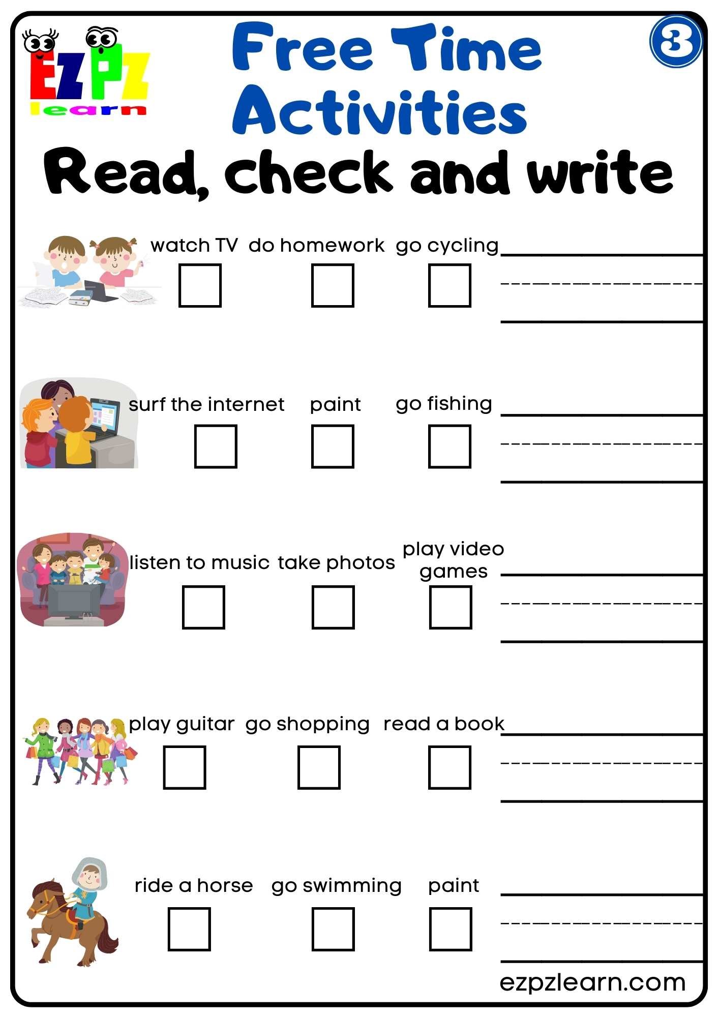 Read Check and Write Worksheet for ESL and K5 Students PDF Download